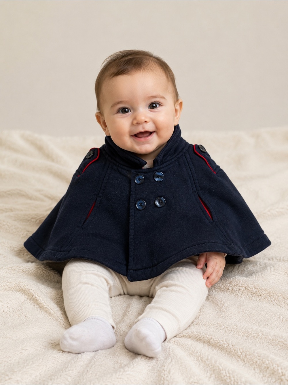 Joe Fresh Navy Cape Coat with Red Trim